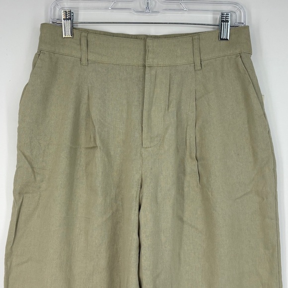 A New Day Womens 8 SHORT Trouser Pants Linen Blend Green Pleated Straight Leg - Picture 3 of 8